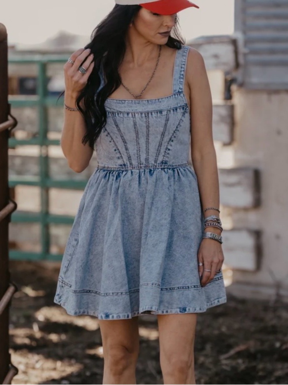 NEW! Light Blue Acid Wash Denim Corset Mini Dress